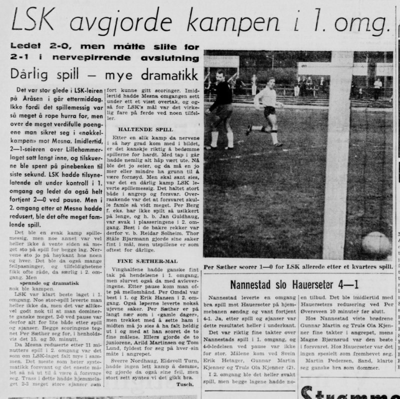 FAKSIMILE: Romerikes Blads omtale av skjebnekampen mot Mesna i 1967.